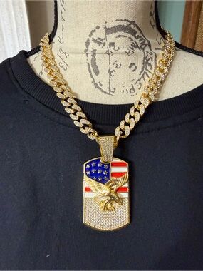 Gold-Tone American Flag Eagle Pendant Necklace - Gold